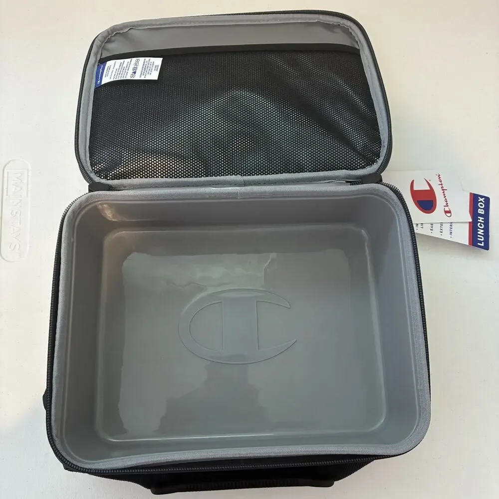 Champion NWT Black Lunch Box w/Pink Logo Built-In Hard Shell Tray